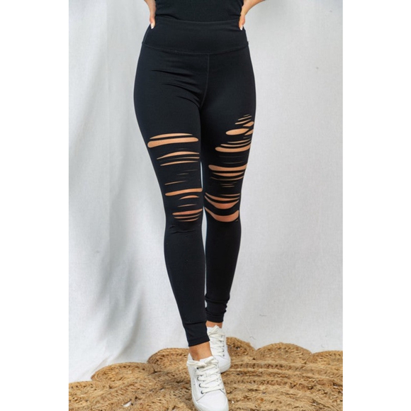 White Birch Black Laser Cut Leggings NWT, Sz S - Picture 1 of 6